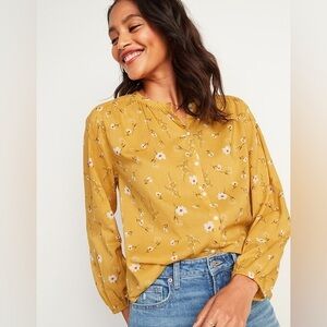 Old Navy 4X Oversized Floral Print Button Front Poet Blouse Yellow Long Sleeve